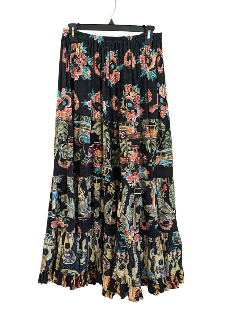 Anna Konya Tiered Full Circle Skirt OS Hawaiian Tropical Woody Wagon Tiki VTG - Picture 10 of 10